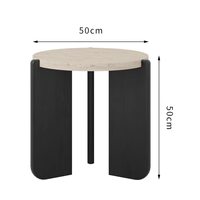 Table basse ronde moderne, plateau en porcelaine imitation travertin, base en bois massif, personnalisable, appartement et villa