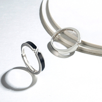 Bijoux Offre Spéciale Bague de couple en argent sterling 925 Epoxy Transportant une bague de mariage réglable Cadeaux d'anniversaire d'amant de la Saint-Valentin