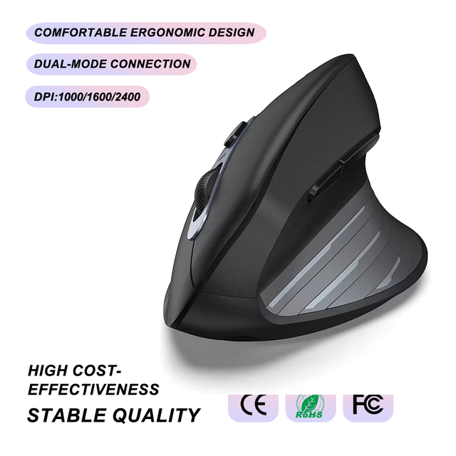 Ergonomic Rechargeable 2.4G Wireless USB Interface Mouse 3 Adjustable DPI Levels 1000/1600/2400 Mini Vertical Optical Stock