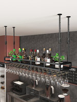 Porte-bouteilles suspendu en fer forgé avec rangement inversé, étagère décorative contemporaine pour verres à vin élégants