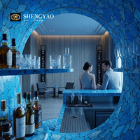Dalle de pierre précieuse turquoise bleue naturelle polie sur mesure pour comptoir de bar, mur et sol de la maison