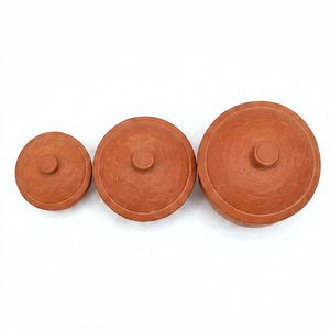 Juego de tapas de arcilla terracota (3 unidades) marrón natural sin recubrimiento, ecológicas, antiadherentes, antideslizantes, estilo rústico para cocina de gas - Product Image 1