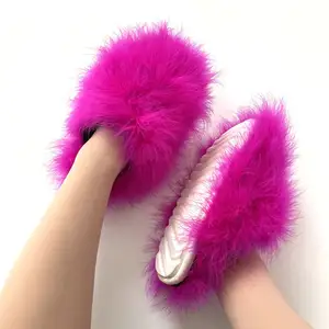 2022 fashion slippers New designer luxury ostrich feather comfortable indoor hair fur slides slippers for women