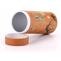 Tube en papier grain de bois imprimé sur mesure pour emballage de thé avec couvercle coulissant, vente en gros, papier kraft, directement de l'usine, logo personnalisé OEM ODM