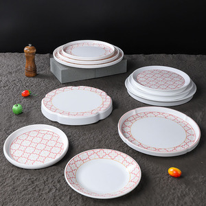 Assiettes rondes en mélamine avec motif floral, vaisselle de restaurant durable pour les repas d'hôtel, usage commercial - Product Image 3
