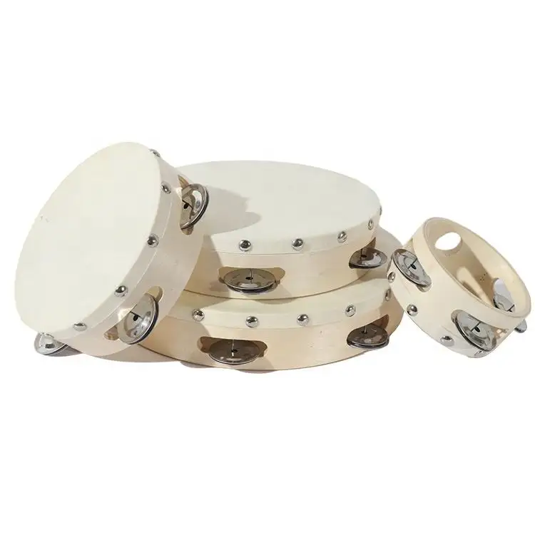 Chất lượng cao bằng gỗ nhạc cụ đồ chơi cầm tay trống với da cừu Tambourines