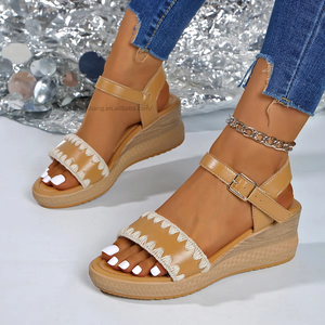 Women European and American Style Wedge <b>Sandals</b> Summer New Thick Sole Large Lace Platform Roman <b>Sandals</b> in Stock Wholesale - Product Image 2