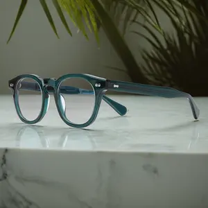 Óculos retrô com armação redonda, óculos anti-luz azul, armação de óculos em acetato para mulheres e homens, novidade de 2024