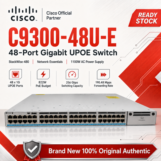 Original Cisco Catalyst C9300-48U-E 48 Port Gigabit UPOE Stackable Layer 3 Managed Switch Network Essentials New in Stock