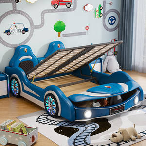 Le lit de garçon est un lit enfant de style moderne en forme de voiture avec barrière de sécurité et design de voiture de sport. C'est une voiture-lit moderne pour enfants. - Product Image 5