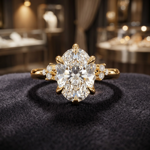 Anillo de Compromiso con Diamante Cultivado en Laboratorio de Corte Ovalado, Certificado IGI, con Piedras Laterales Florales, Engaste de Seis Puntas en Oro de 10K, 14K, 18K, Plata 925, 935 - Product Image 1