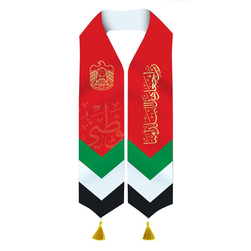 High Quality Custom Knitting Polyester UAE Satin Scarf UAE National Flag  Day Shawl Scarf