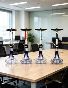 Chicha moderne en verre avec tige métallique, pipe à eau portable, base transparente, pour salon et soirées - Product Image 3