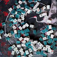 Jeu de Mahjong américain avec tuiles en acrylique vertes à motif floral grue chinoise, jeu de société pour divertissement à domicile