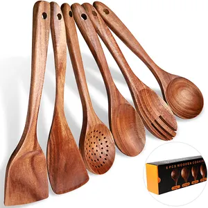 Conjunto de utensílios de cozinha espátula, conjunto de utensílios de cozinha personalizado de madeira de teak natural