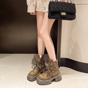 Autumn new fashion retro lace up thick soled height increasing <b>boots</b> <b>for</b> <b>women</b> <b>waterproof</b> platform casual outdoor walking <b>boot</b> - Product Image 4
