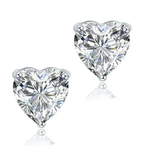 Fashion Jewelry Luxury Earrings Screw Back Gold Plated 925 Sterling Silver VVS Heart Diamond Moissanite Stud Earrings