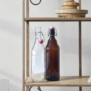 Botellas de vidrio ámbar transparente con tapa abatible a prueba de fugas de 500 ml y 16 oz con tapón para bebidas aceite vinagre Kombucha almacenamiento de agua - Product Image 2