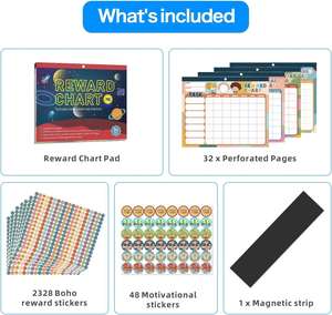 Bloc de Notas Grande Boho 32 para Niños, Sistema de Pegatinas Magnéticas con 2328 Pegatinas de Formas, Tabla de Recompensas de Comportamiento, Material de Papel - Product Image 3