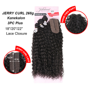 Lot de mèches synthétiques Julianna Kanekalon Futura Fiber Brazilian Jerry Curly <span class=keywords><strong>Body</strong></span> Water Wave avec closure en dentelle - Product Image 6