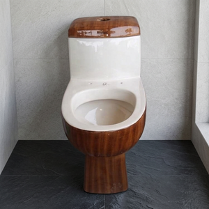 Sartén de inodoro de una pieza de cerámica de doble descarga de colores de madera ajustable en blanco-Juego de baño completo de porcelana, alta demanda en el mercado - Product Image 1