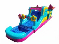 Pista de Obstáculos Inflable Colorida Azul Fucsia, Equipo de Juego Infantil de PVC Resistente para Alquiler al Aire Libre, Diversión con Brincolines