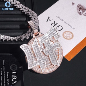 Custom Iced Out Moissanite Number <b>Pendant</b> <b>Solid</b> 925 Sterling Silver Rose <b>Gold</b> Plated VVS Baguette Moissanite Hip Hop Jewelry - Product Image 3