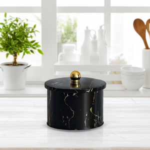 Kontensan EF14150 1.3L Marble Black Metal Round Canister with 140x100mm Knob Handle Elegant and Durable Storage Container - Product Image 3