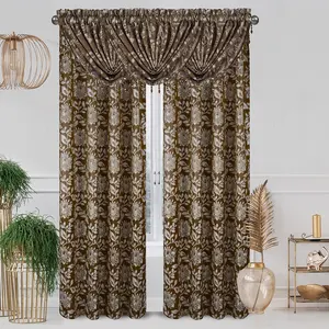 New European Style Gold Silk Jacquard Curtain Water Wave Valance Luxury Curtains For Living Room Bedroom Home Decoration