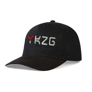 Mũ bóng chày 5 tấm, chất liệu da lộn, vành cong, thiết kế đính kim cương thủ công, lót satin, màu đen, tùy chỉnh - Product Image 1