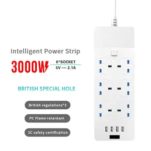 Factory Hot Selling Uk Plug Universal Standard 6 Outlet Power Strip With Usb