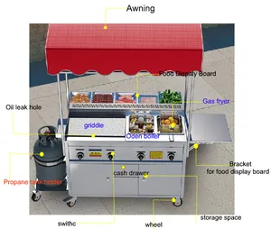 卸売 フィリピンショッピングカート-プロホットドッグカート携帯キッチン食品トラックに装備と携帯野菜ストリートカート