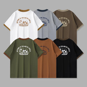 Camiseta de algodón transpirable de alta calidad con estampado de dibujos animados y cuello en contraste para hombre - Product Image 4