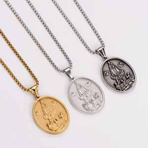 Collar de medalla ovalada de acero inoxidable con colgante religioso Vintage para hombre, joyería de fe minimalista con peregrino de Remo - Product Image 2