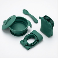 Ensemble de repas portable en silicone pour bébé, sans BPA, pliable, avec bol, cuillère et bavoir, 3 pièces avec pochette de transport pour tout-petit