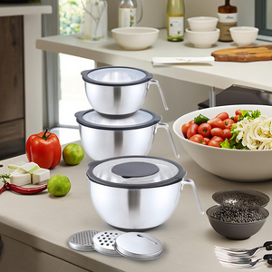 Nhà Bếp Thép Không Gỉ Trộn Bát Salad Bát 1.5/3.0/<span class=keywords><strong>5qt</strong></span> Kim Loại Trộn Bát Với Nắp Trong Suốt Silicone Dưới Kim Loại Xử Lý - Product Image 4