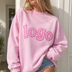 <span class=keywords><strong>Felpa</strong></span> <span class=keywords><strong>Oversize</strong></span> Casual da Donna Personalizzata con Collo Tondo, <span class=keywords><strong>Rosa</strong></span> e Bianca a Quadretti, con Applicazione a Lettere Ricamate, Vestibilità Ampia - Product Image 1