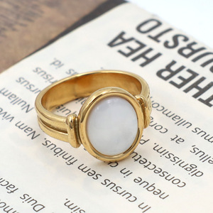 European American Style Oval Shell <b>Ring</b> 18k Gold Plated <b>Titanium</b> Steel Index Finger Women's Jewelry Everyday Wear - Product Image 4