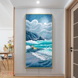 Murale dipinto a mano Post-moderno paesaggio balneare ispirato a <span class=keywords><strong>Van</strong></span> <span class=keywords><strong>Gogh</strong></span> su misura di arte della parete di dimensioni astratte per hotel - Product Image 3