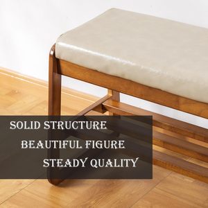 <span class=keywords><strong>Banc</strong></span> à chaussures <span class=keywords><strong>en</strong></span> <span class=keywords><strong>bois</strong></span> à 2 niveaux avec assise rembourrée <span class=keywords><strong>en</strong></span> cuir, cadre incurvé, tabouret de rangement <span class=keywords><strong>pour</strong></span> <span class=keywords><strong>entrée</strong></span>, couloir ou chambre à coucher - Product Image 3