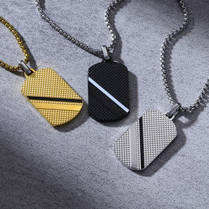 Collier pendentif géométrique en acier inoxydable personnalisé avec gravure de nom, modèle 2026, pour hommes, vente en gros fabricant - Product Image 1
