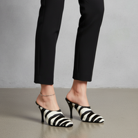 Sepatu Mules Wanita Hak Tinggi Kulit Imitasi Motif Zebra Klasik