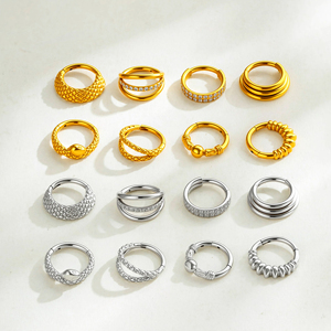 Bijoux Hengsen Nouveau Design Boucles d'oreilles pour cartilage, Anneaux de <span class=keywords><strong>nez</strong></span> et Anneaux de septum Clicker réglables en acier inoxydable hypoallergénique avec zircon - Product Image 3