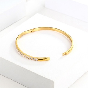 Non-sex Customized Round Zircon Jewelry Open Gold Plated Shiny Clasp <b>Adjustable</b> <b>Bracelet</b> for Holiday - Product Image 2