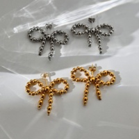 Dazan Nouveauté Été Boucles d'oreilles manchette tendance en acier inoxydable hypoallergénique plaqué or 18 carats, motif classique nœud papillon et boule, Bijoux de luxe