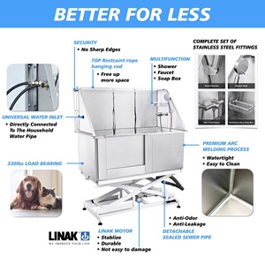 حوض غسيل الكلاب التجاري الفاخر من الفولاذ المقاوم للصدأ ، حمام العناية بالقطط الأليفة لتنظيف الحيوانات الأليفة والاستحمام في صالون تجاري للحيوانات الأليفة - Product Image 3