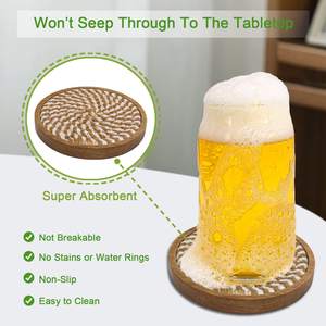 Wholesale 4.3 Inches Woven Wooden <b>Drink</b> <b>Coasters</b> Reusable Absorbent Kitchen Farmhouse Bar Office Mats & Pads in Classic Style - Product Image 3