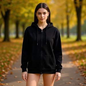 Felpa con cappuccio da donna HDJ, manica lunga, chiusura con cerniera frontale, misto cotone, tinta unita, casual, autunno inverno, taglie M/L XL/2XL - Product Image 1