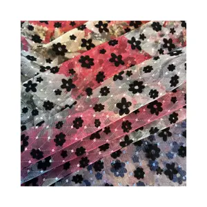 סיני ייצור 100% פוליאסטר פופולרי עיצוב פרח טול פוליאסטר בד זול מלאי צבע רך רשת עבור שמלה