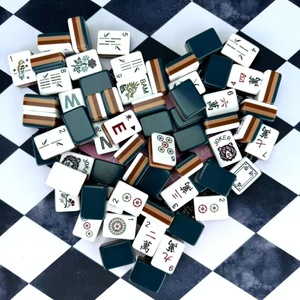 Mahjong de Lujo Ligero, Estilo Retro Nacional, Personalizado, con Ilustraciones de Flores y Pájaros en Azul Oscuro, Fichas de Mahjong Acrílicas Americanas - Product Image 1